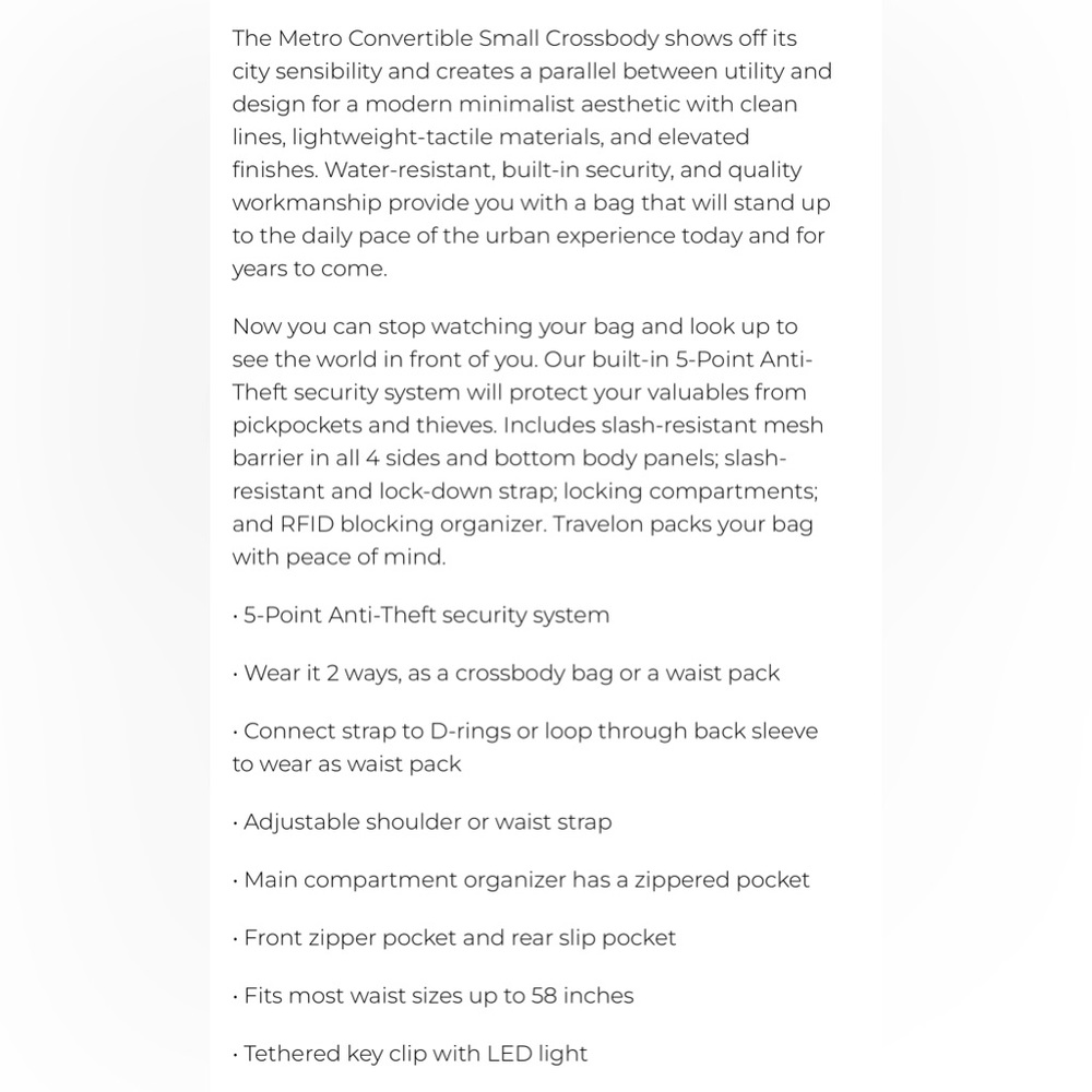 Travelon Anti-Theft Metro Convertible Small Crossbody Belt bag - Picture 8 of 15